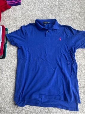 Polo by Ralph Lauren Men’s Blue Polo with Pink Pony